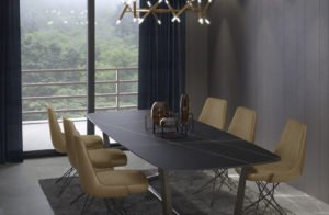 Euro Tile Stone 12mm Porcelain Slab Countertop Azalai Negro Table