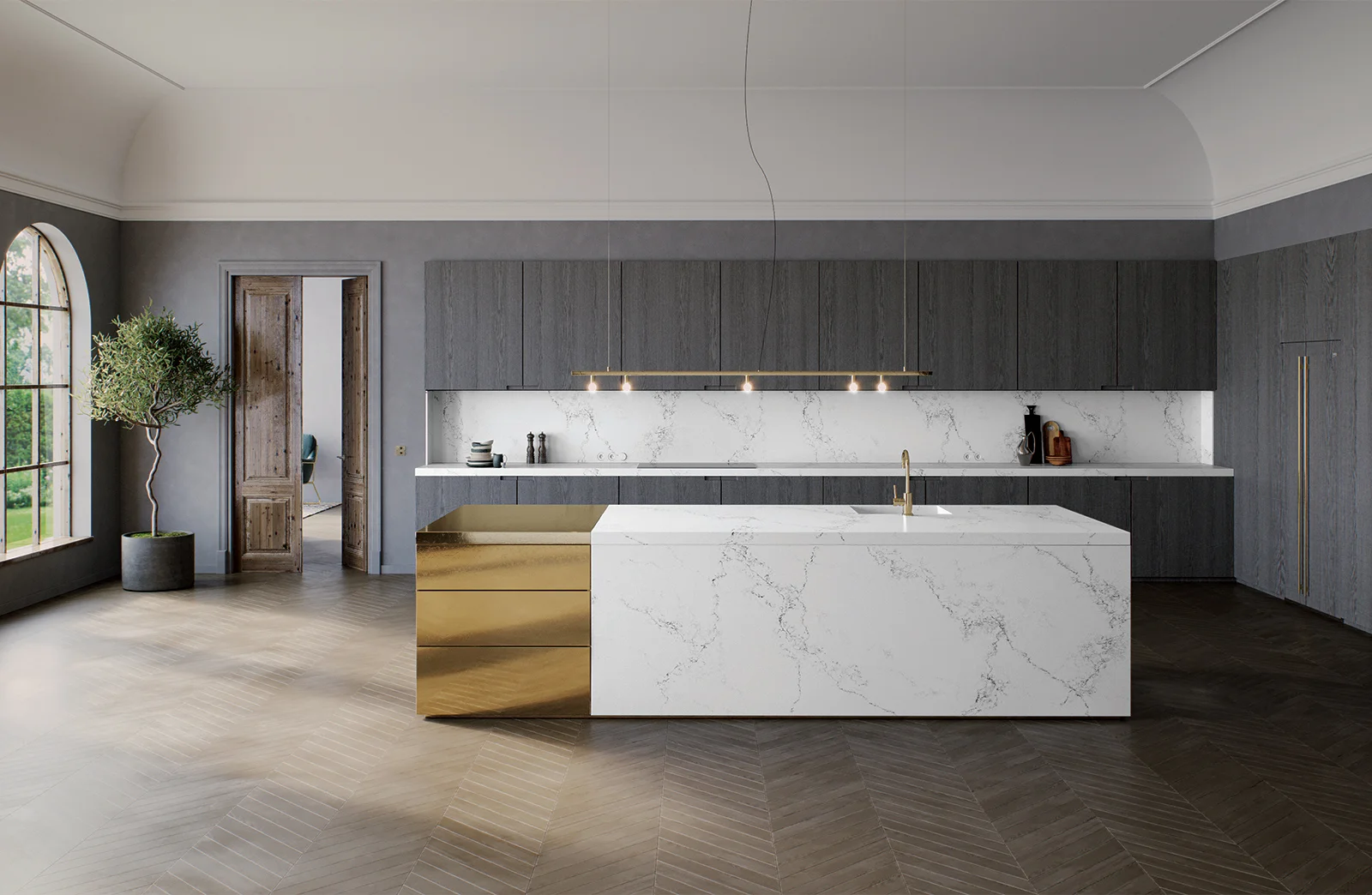 Euro Tile Stone Caesarstone Quartz Countertop 5151 Empira White Kitchen