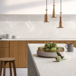 Euro Tile Stone Caesarstone Quartz Countertop 4011 Cloudburst Concrete Kitchen