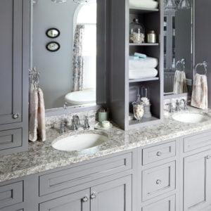 Euro Tile Stone Cambria New Quay Quartz Countertop Bathroom