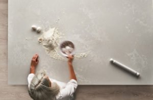Euro Tile Stone Caesarstone Quartz Countertop 4011 Cloudburst Concrete Kitchen