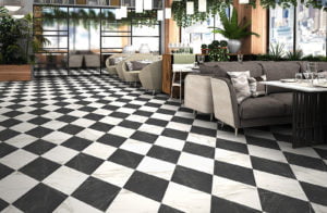 Euro Tile Stone Diamond Calacata and Marquina Restaurant