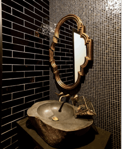 Mosaic Bathroom with Natural Stone Sink West of Main